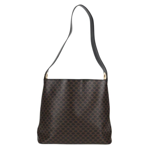 CELINE Macadam Canvas Shoulder Bag PVC Leather Black Gold Auth 1241 - Picture 1 of 16